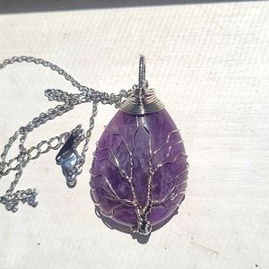 Wire wrapped Stone purple amethyst on adjustable chain NWOT New w/out tags
